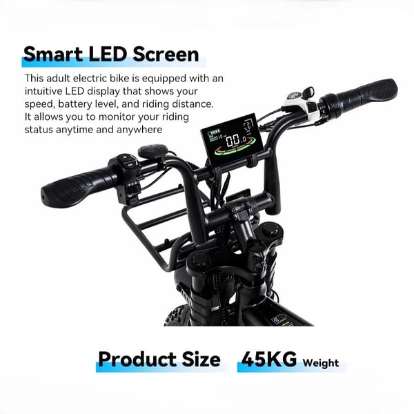 AtlasTrek V8 Max slimme led-scherm functiegrafiek die snelheid, accuniveau en rijafstand toont