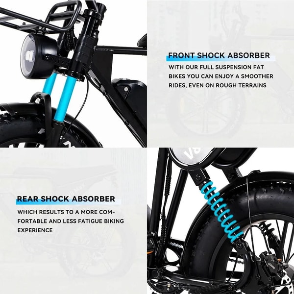 AtlasTrek V8 Max voor- en achterste schokdemper functiegrafiek die de volledige veringscomponenten blauw gemarkeerd toont